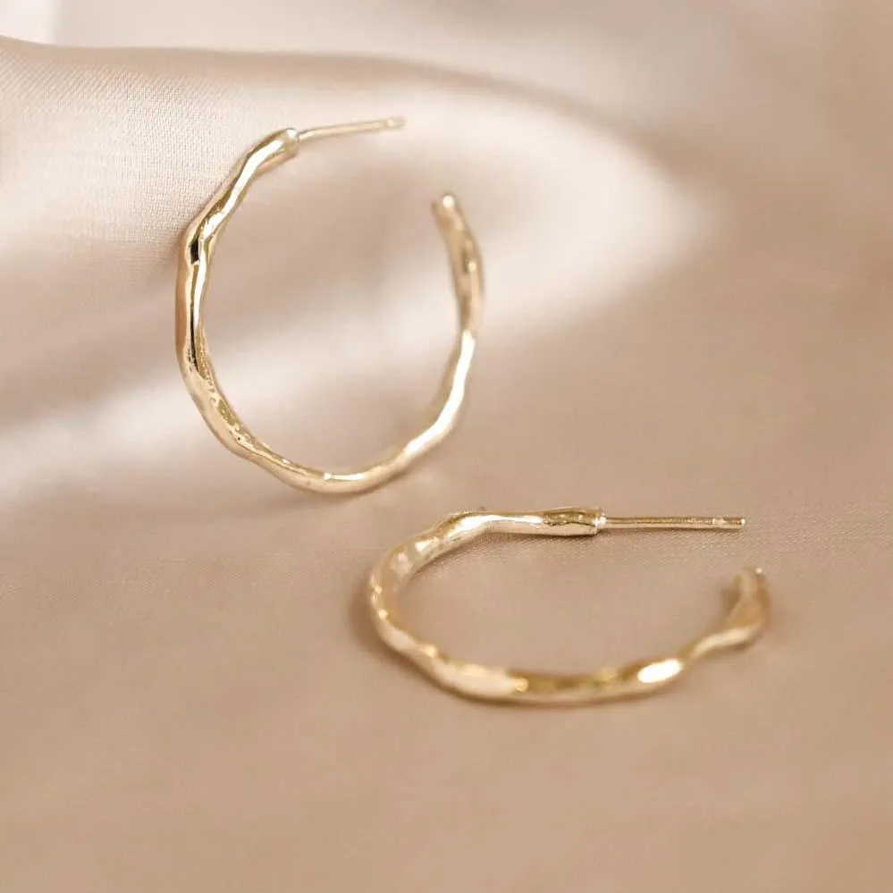 9ct Gold Medium Organic Hoop Earrings - Image 3