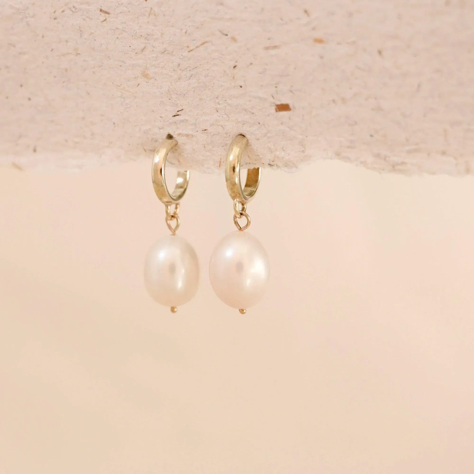 9ct Gold Pearl Drop Huggie Hoop Earrings - Image 4
