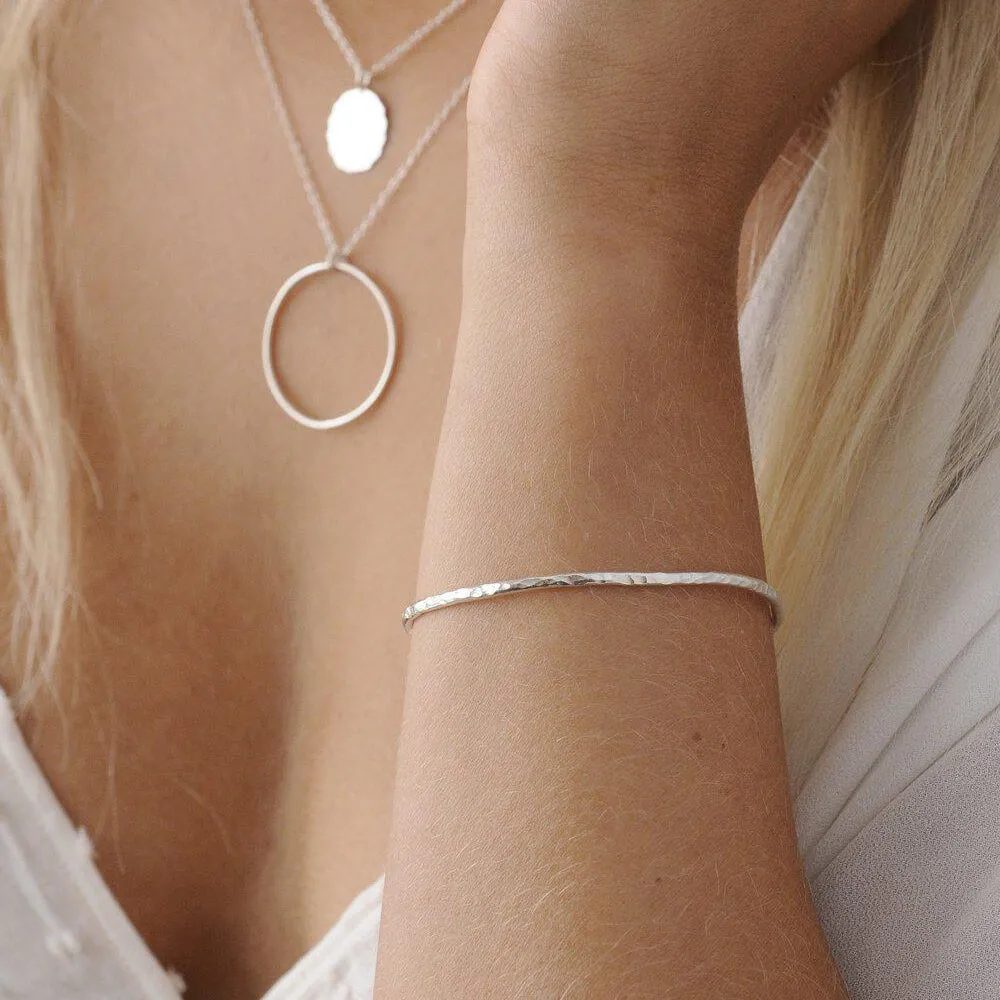 Adjustable Hammered Open Cuff Bangle - Image 5