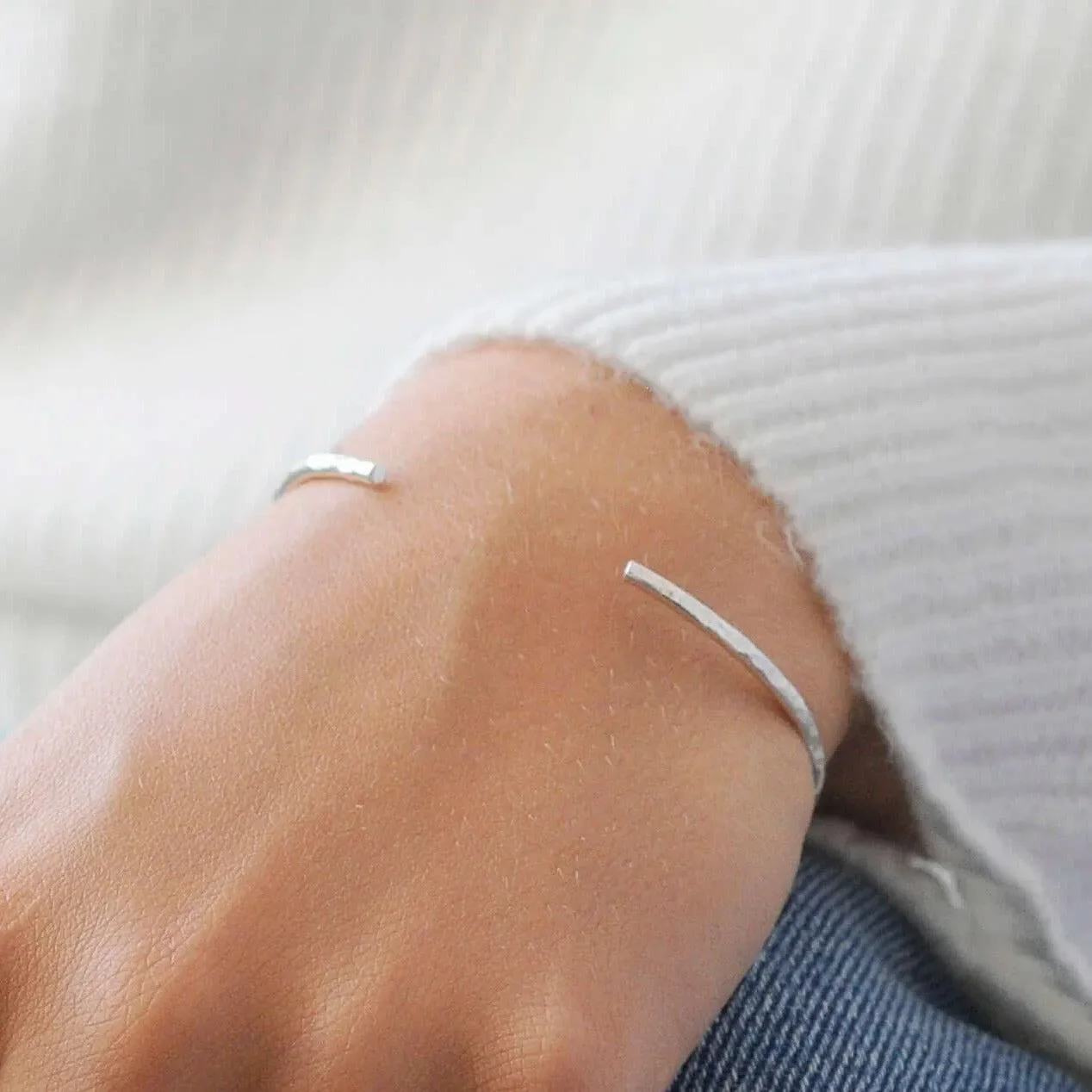 Adjustable Hammered Open Cuff Bangle - Image 7