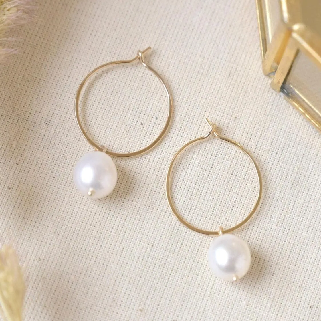 9ct Gold Pearl Hoops - Image 5
