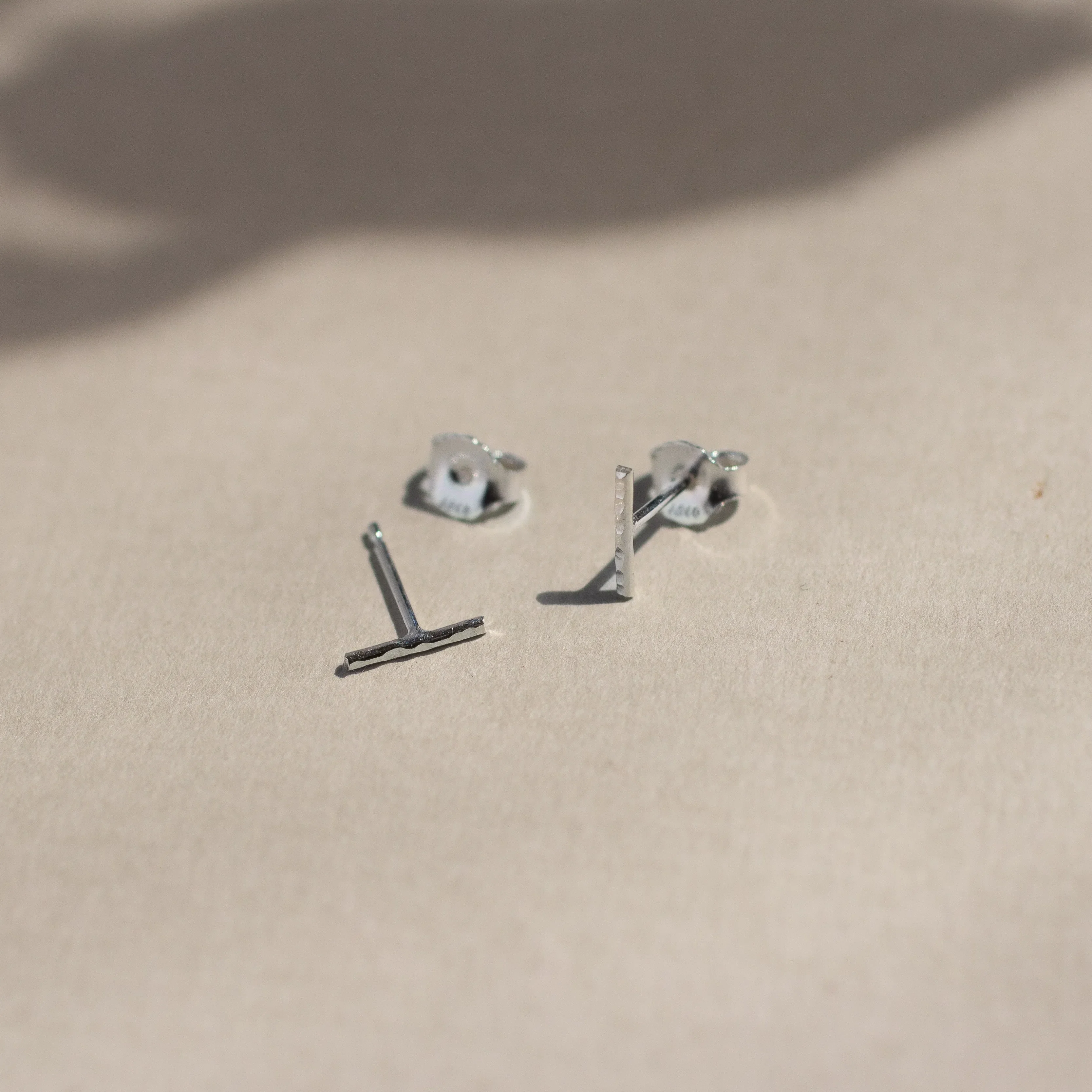 Silver Hammered Bar Earrings - Image 3