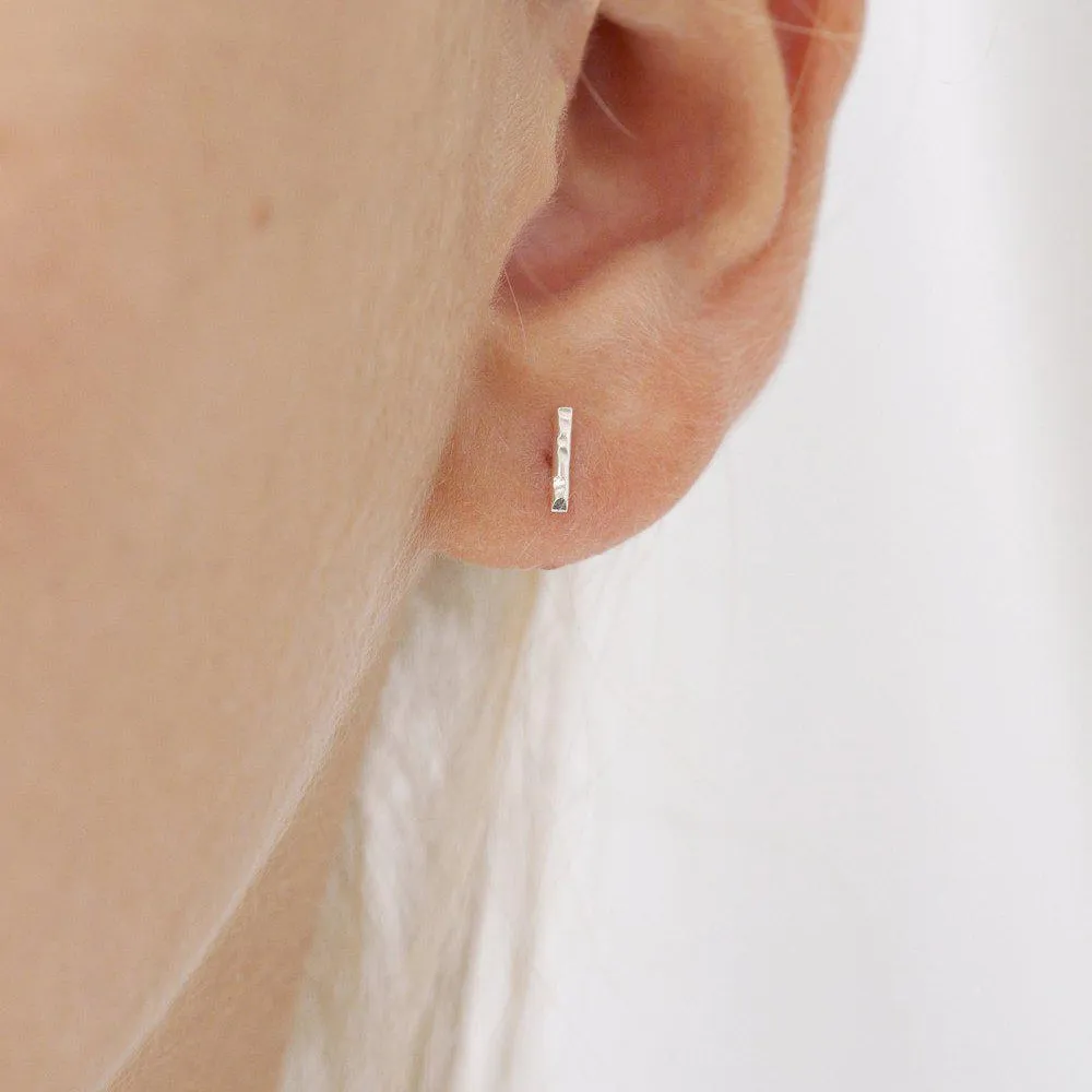 Silver Hammered Bar Earrings - Image 4