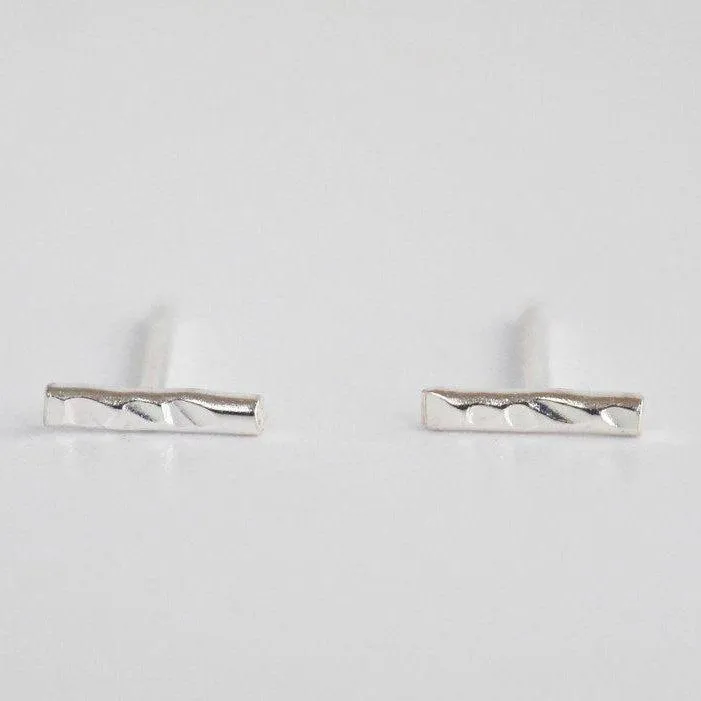 Silver Hammered Bar Earrings - Image 5