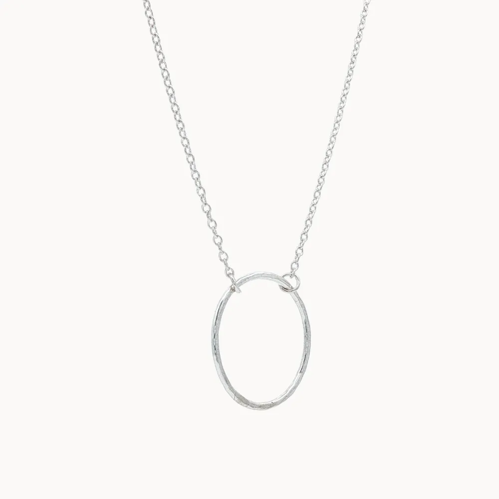 Silver Open Hammered Circle Pendant Necklace - Image 6