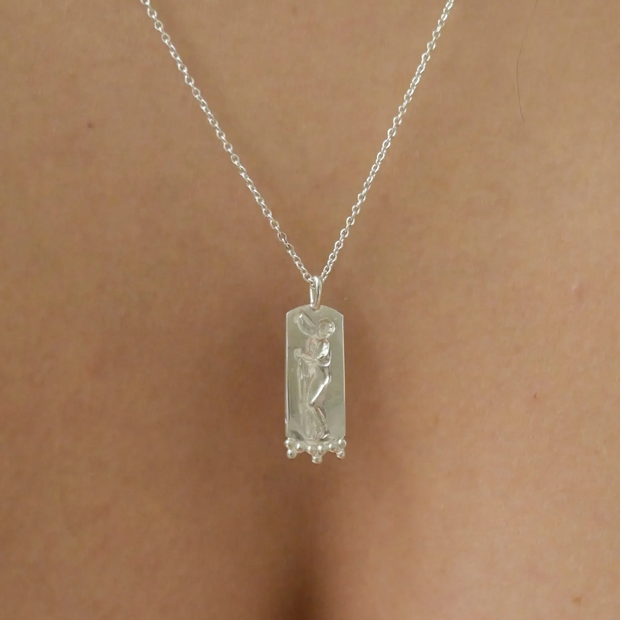 Silver Goddess Aphrodite Rectangle Pendant Necklace - Image 3