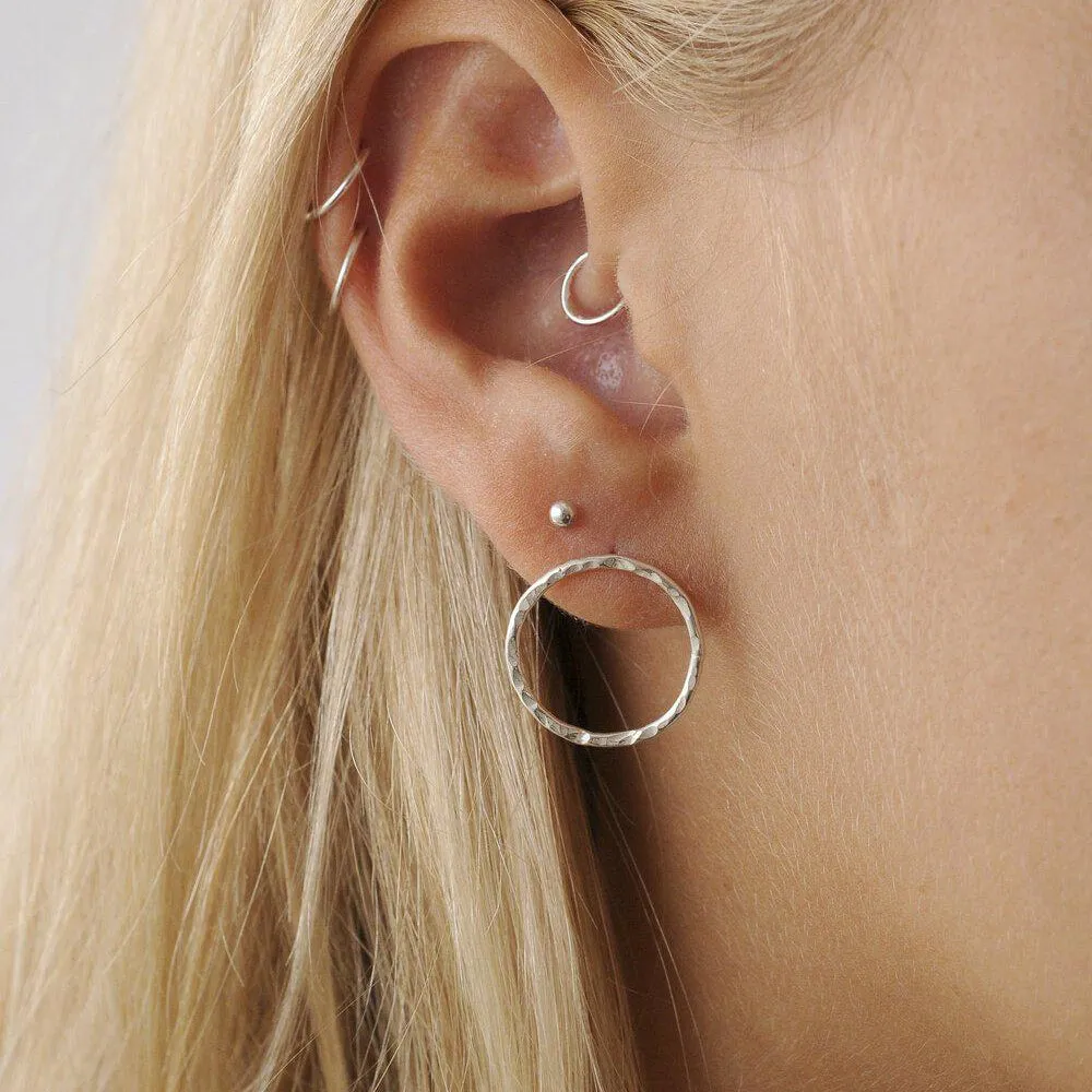 Silver Hammered Large Circle Stud Earrings - Image 3