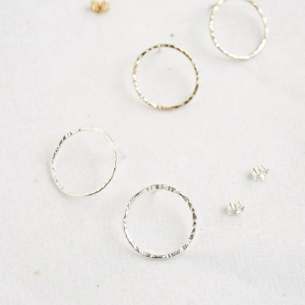 Silver Hammered Large Circle Stud Earrings - Image 4