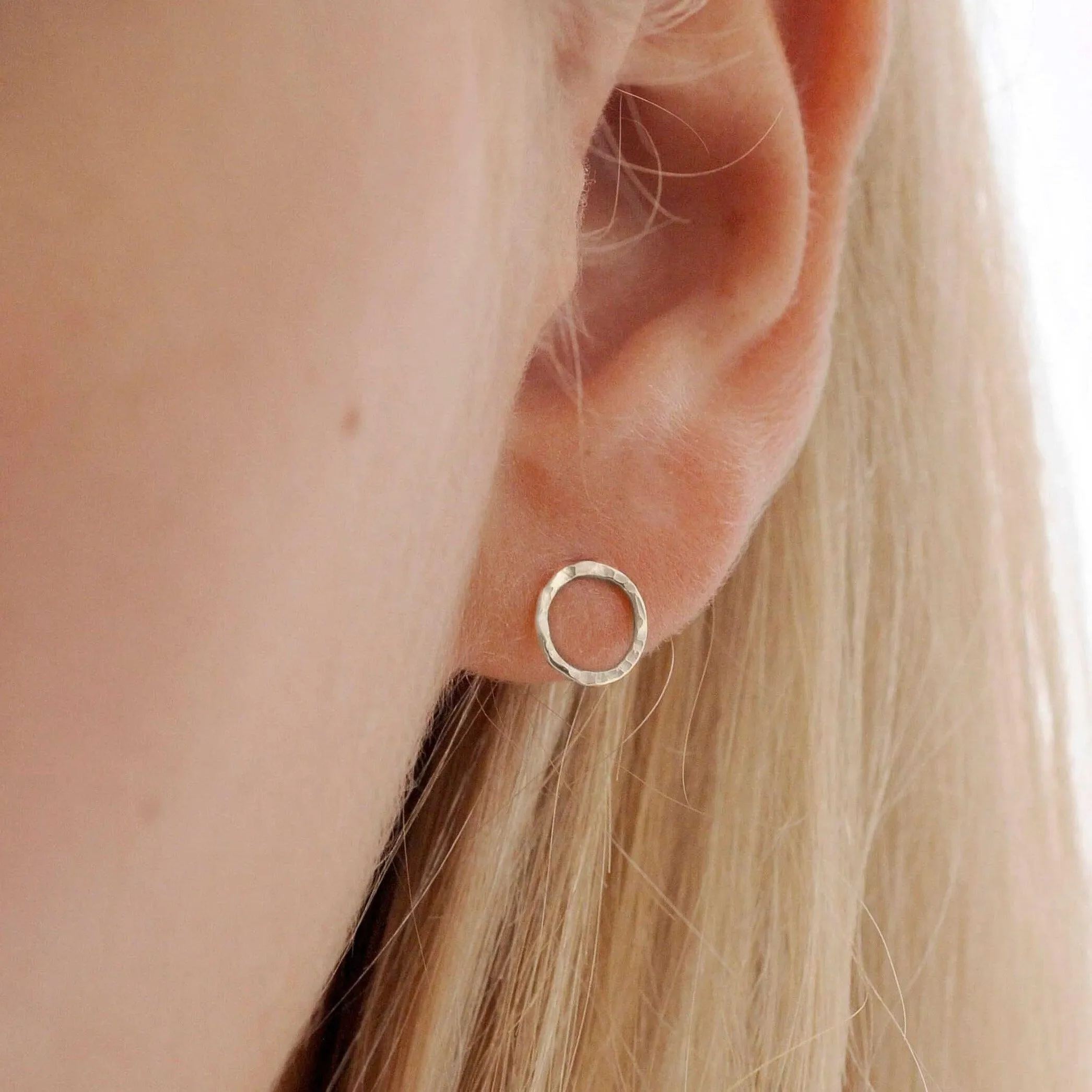 Silver Hammered Small Circle Stud Earrings - Image 3