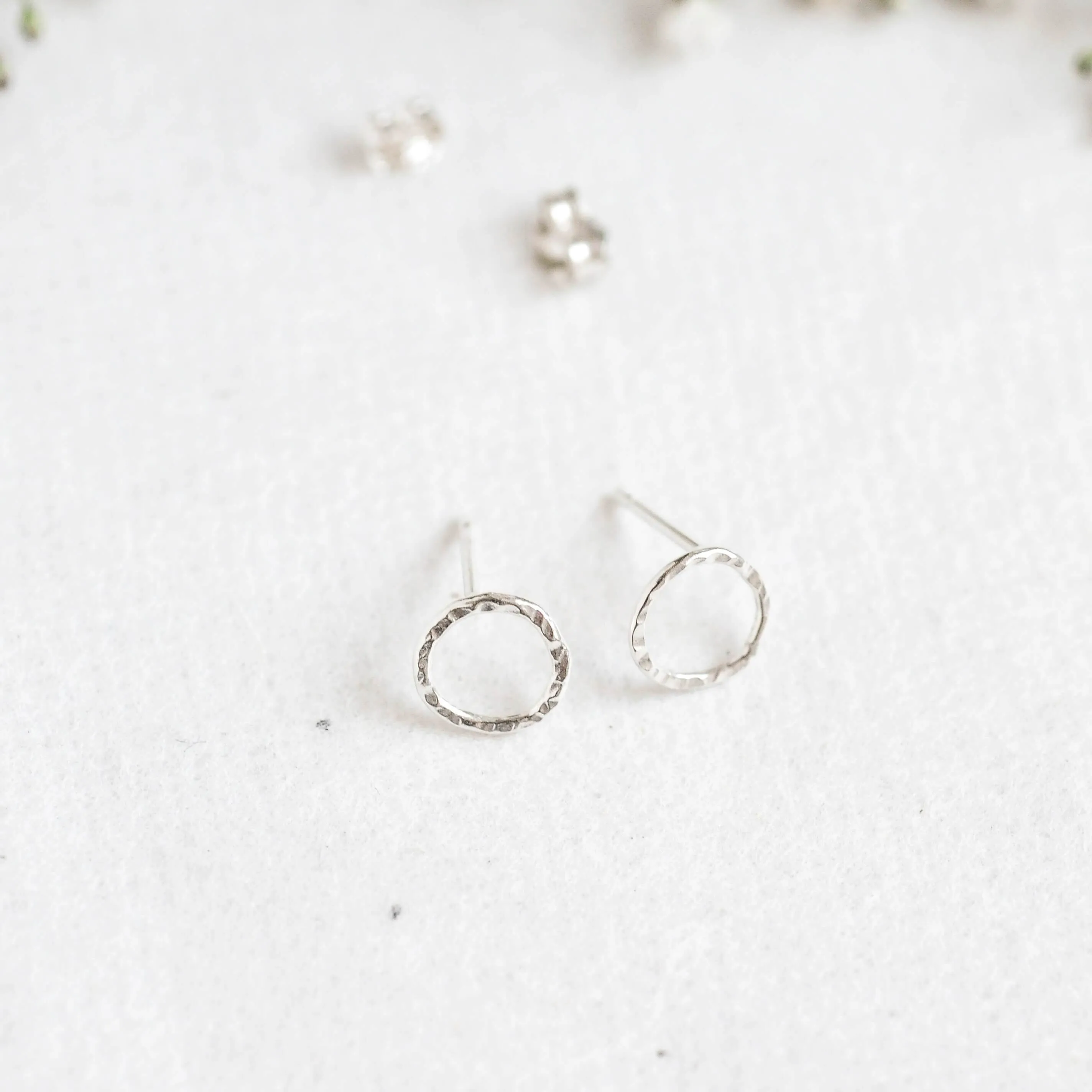 Silver Hammered Small Circle Stud Earrings - Image 5
