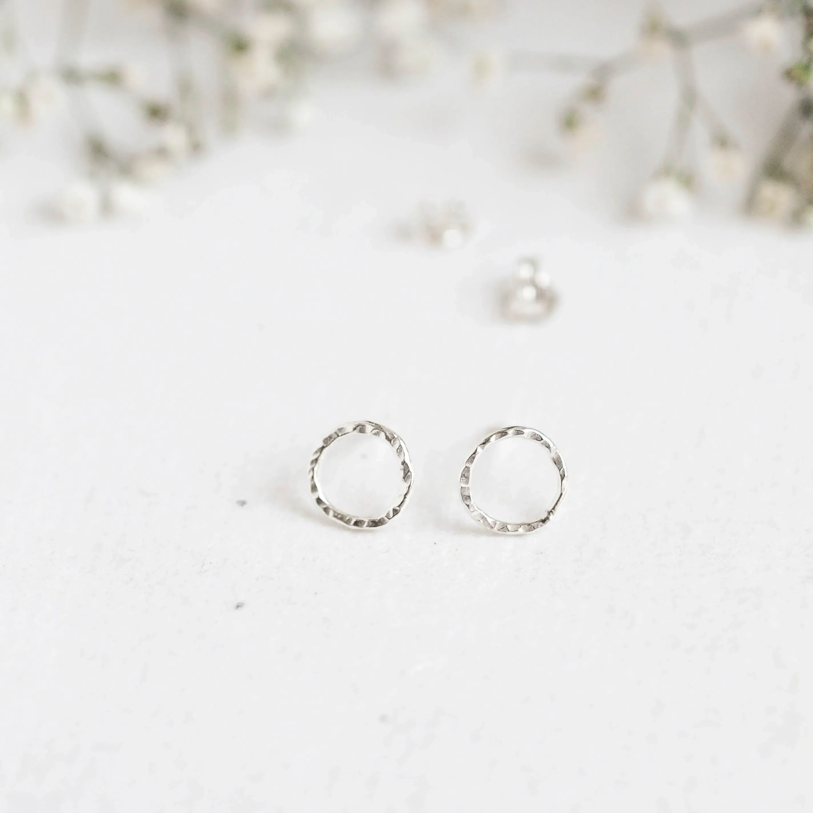 Silver Hammered Small Circle Stud Earrings - Image 6