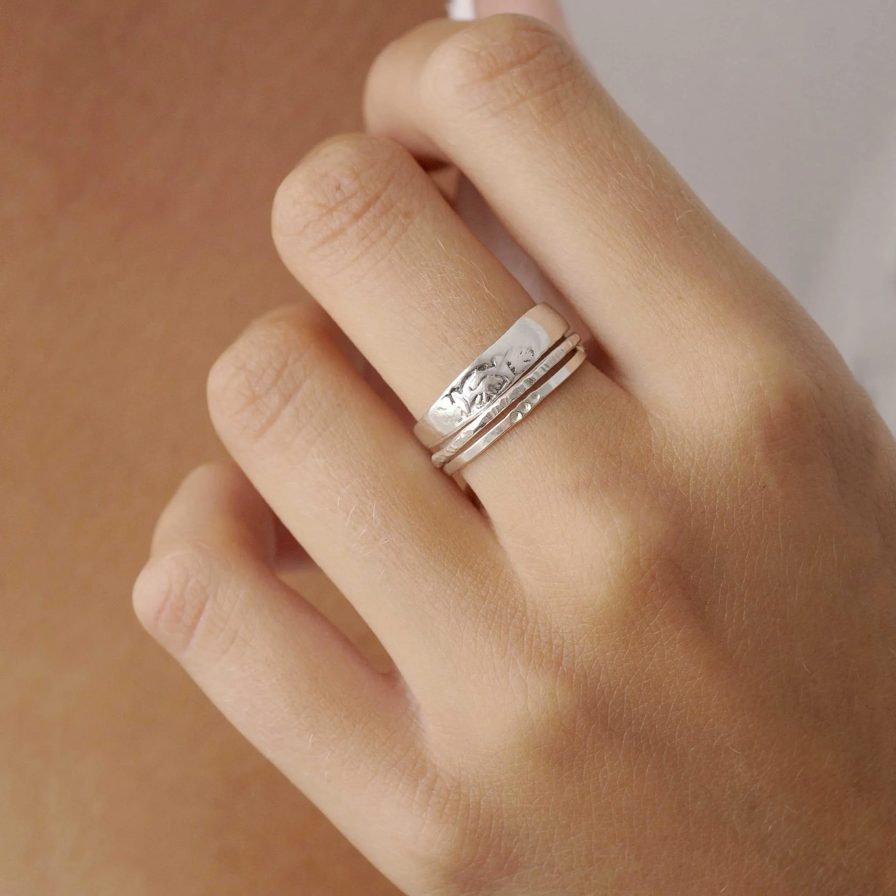 Silver Hammered Stacking Ring - Image 7