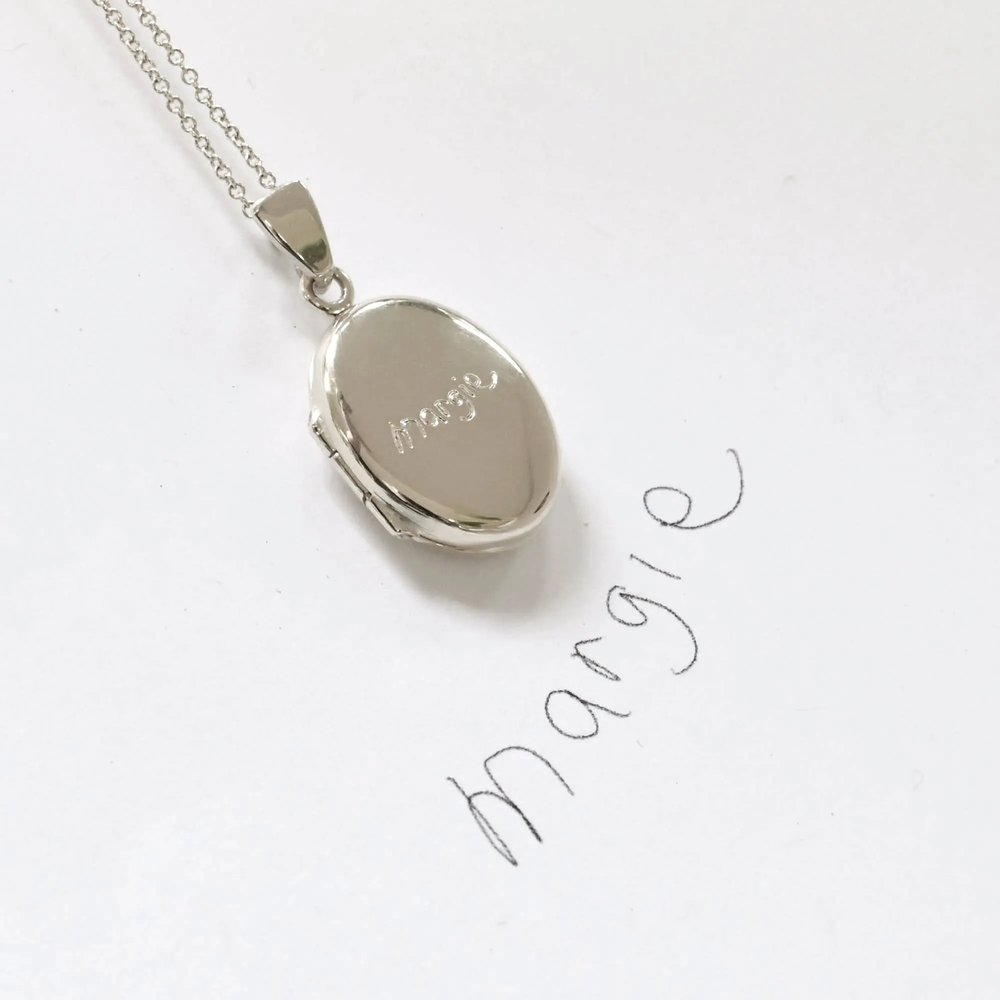 Silver Personalised Oval Locket Necklace - Image 4