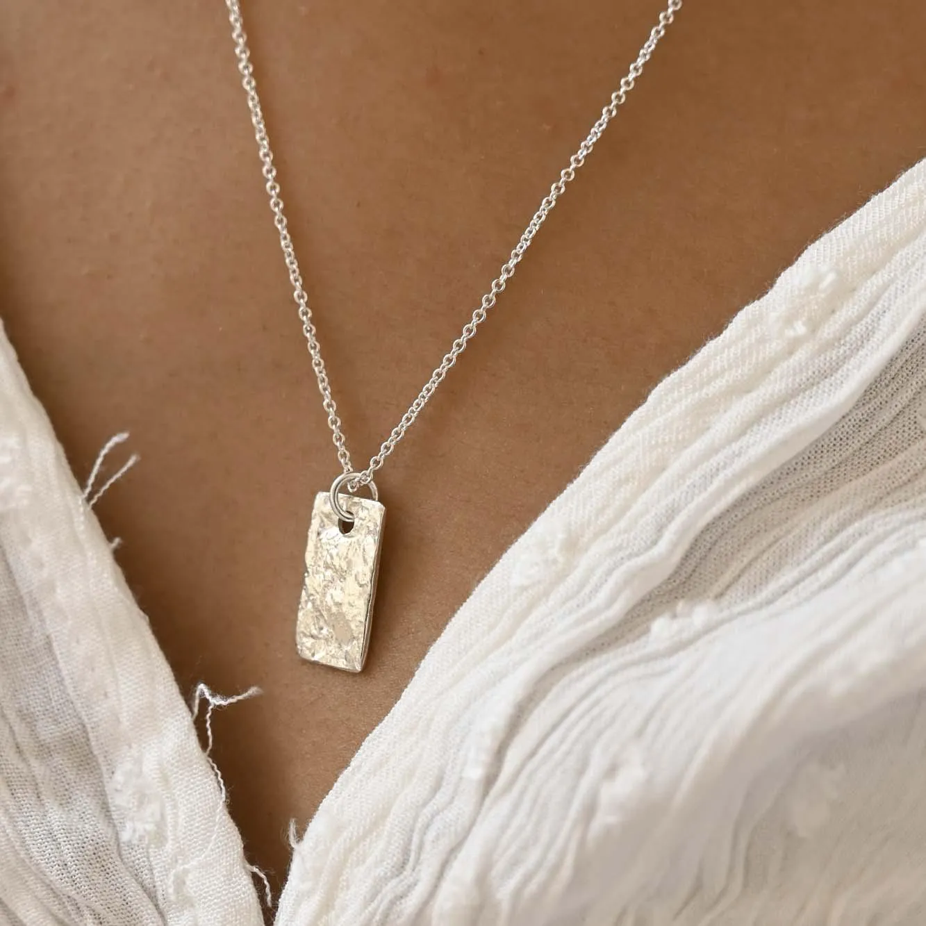 Silver Personalised Raw Rectangle Pendant Necklace - Image 4