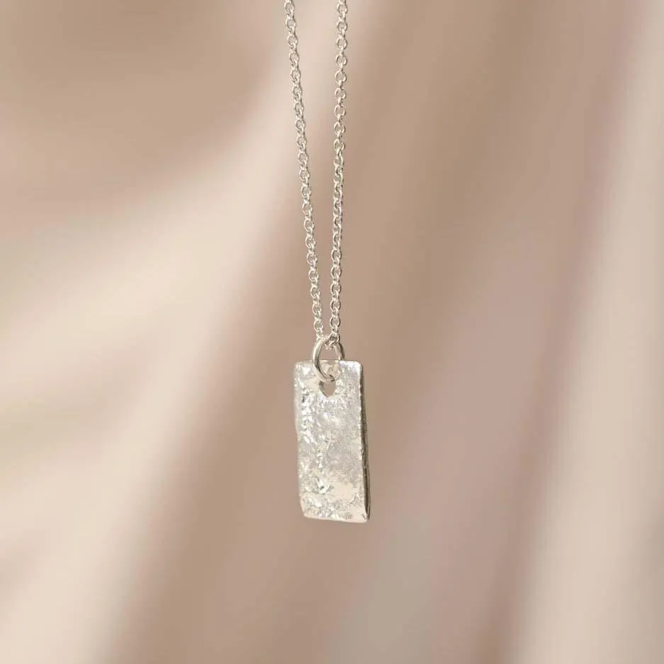 Silver Personalised Raw Rectangle Pendant Necklace - Image 5