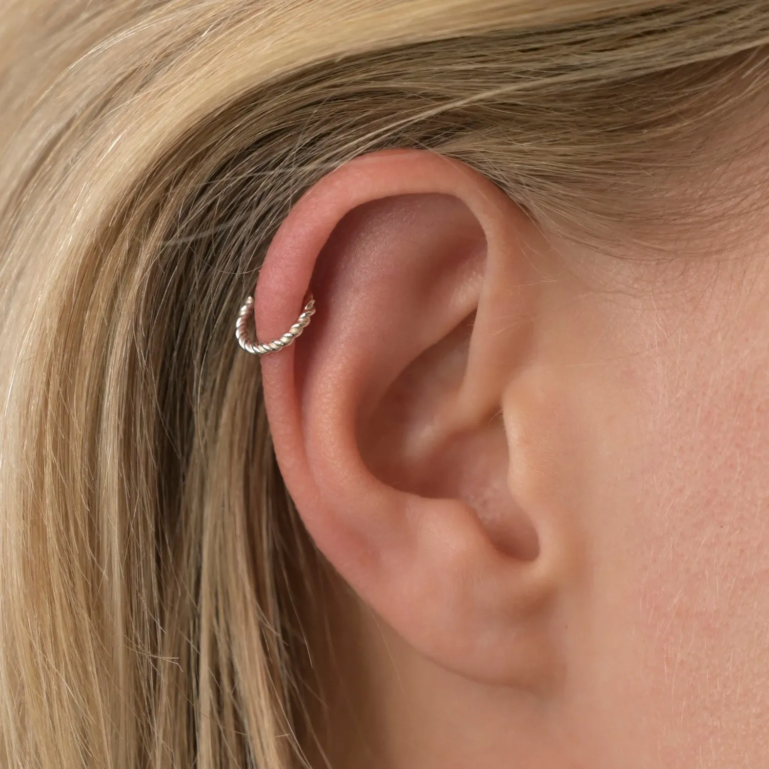 Silver Twisted Cartilage Helix Hoop Earring - Image 5