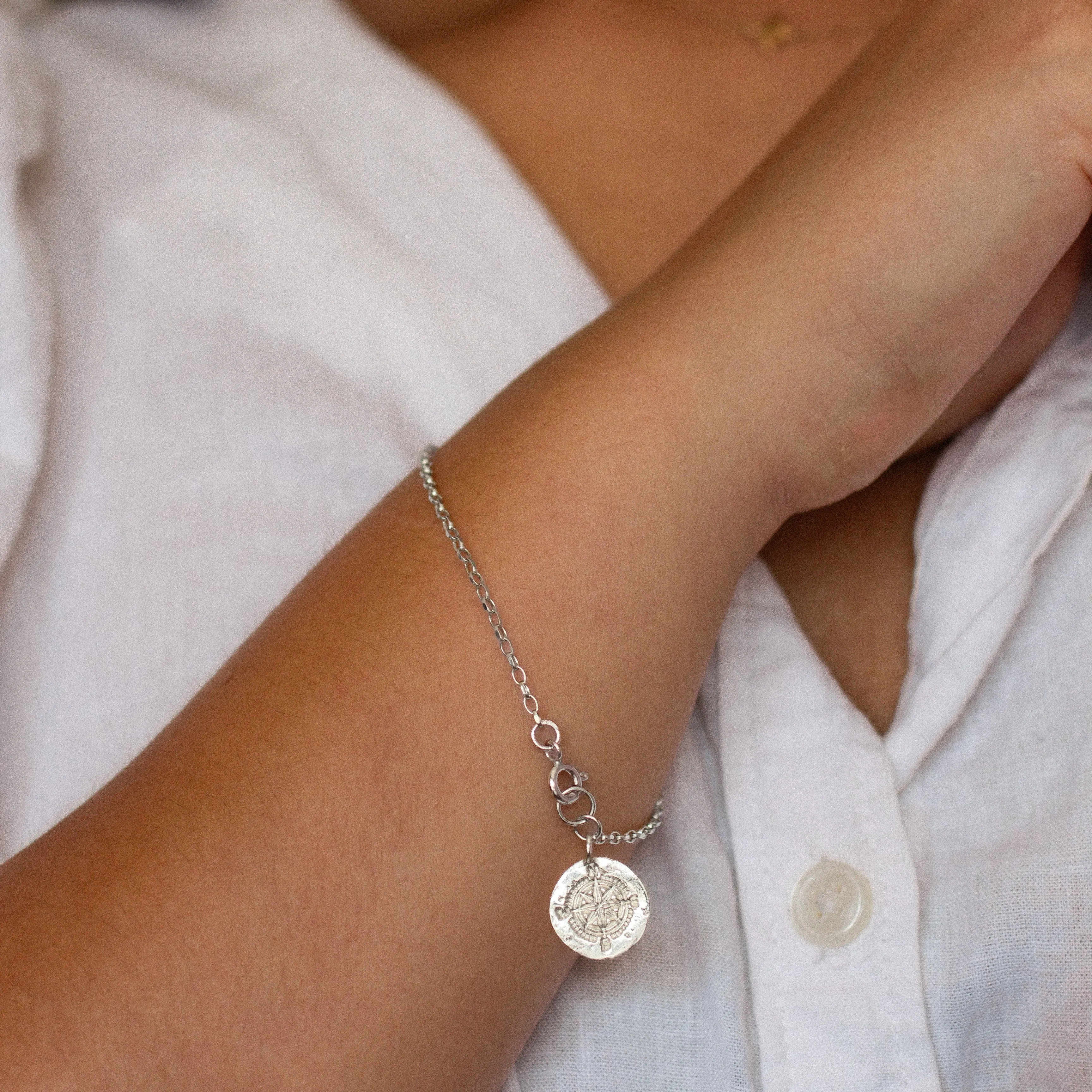 Silver Personalised Wanderlust Compass Charm Bracelet - Image 3