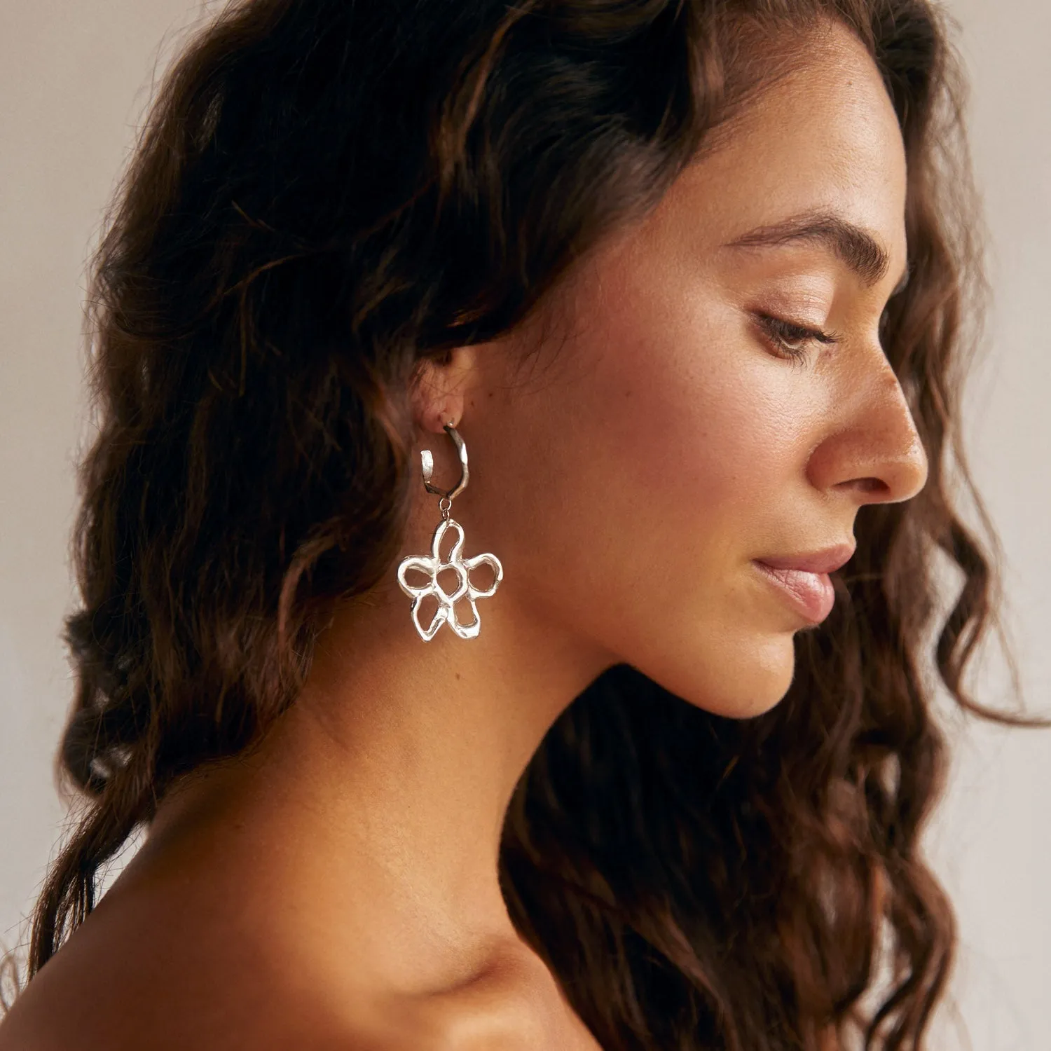 Silver Statement Flower Hoops - Image 3
